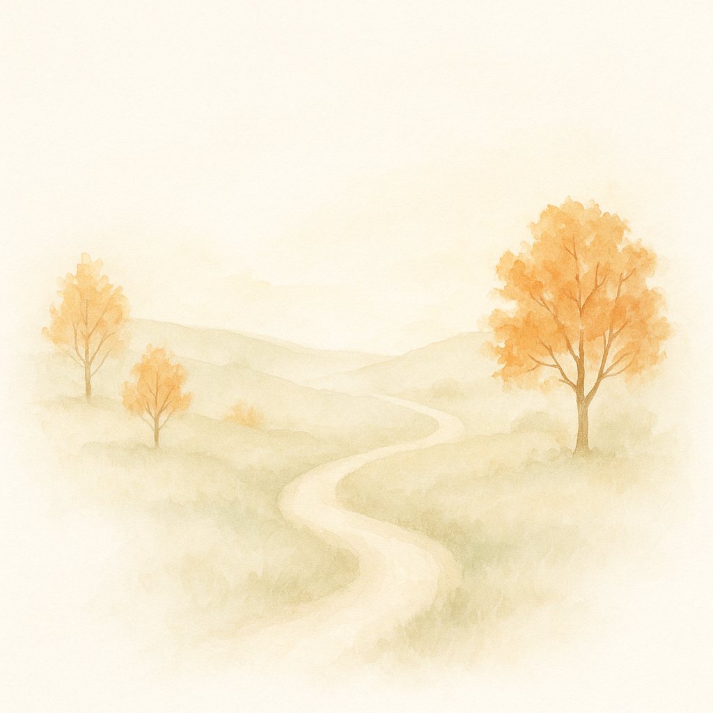 A watercolor painting of a gentle path winding through soft greenery